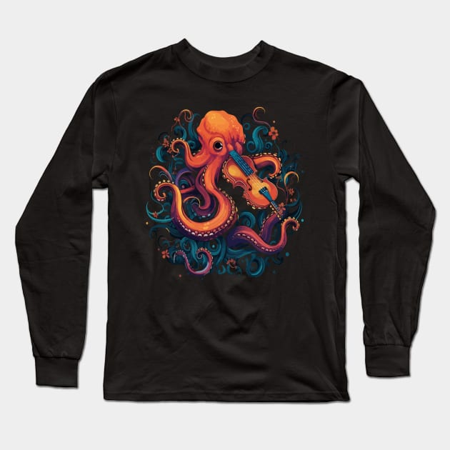 Octopus Playing Violin Long Sleeve T-Shirt by JH Mart